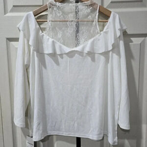 Nwt Storets‎ Size Small Brianna White Cold Shoulder Knit Top Lace Detail Ruffle